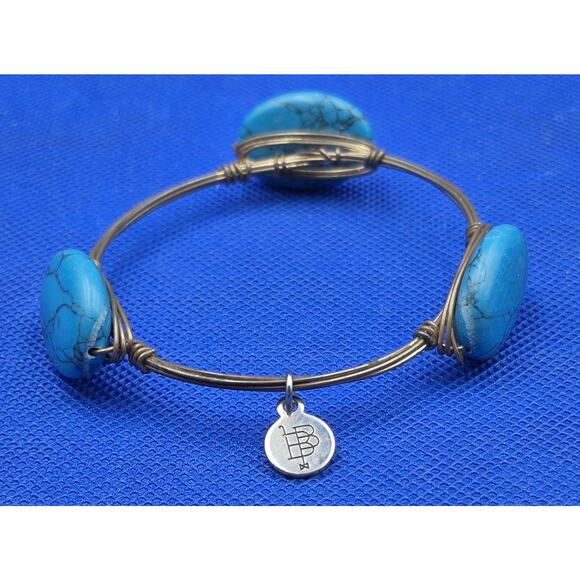 Bourbon and Bowties Turquoise Copper Wire Bangle Bracelet 2.5" Diameter - Picture 5 of 7